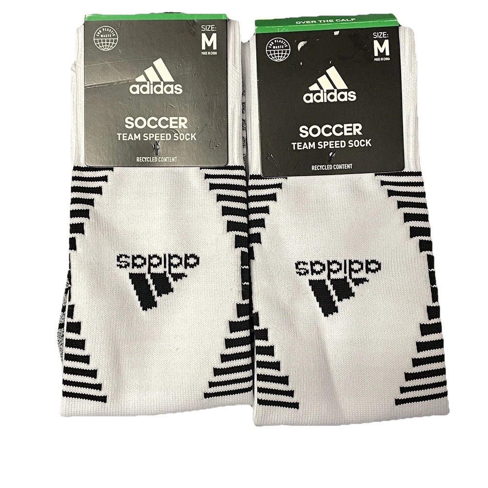 Adidas Team Speed 3 Soccer Socks 2-Pack White/Black Size M‎ Over the Calf NWT